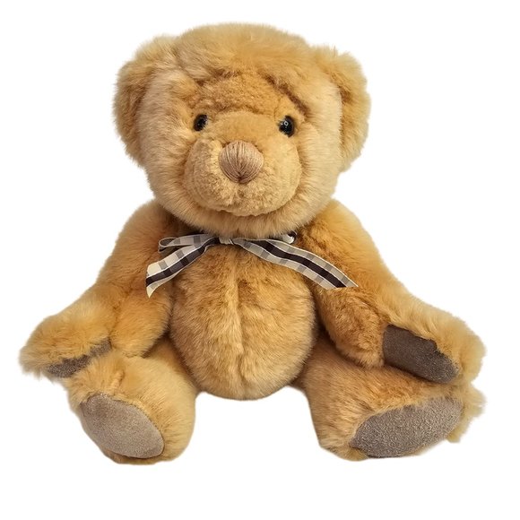 Russ Berrie Co Jointed Teddy Bear Plush Stuffed Animal Tan Brown Bow Tie 15" - Picture 1 of 9